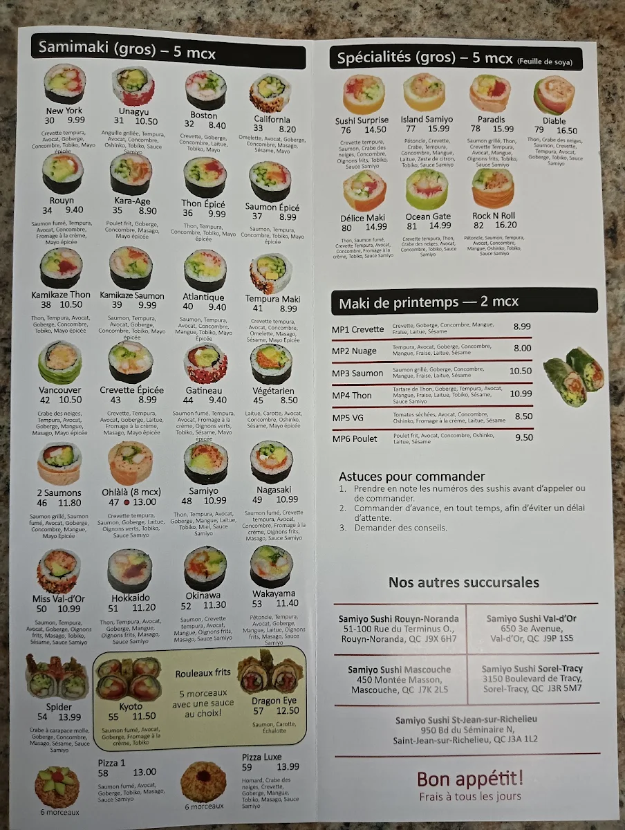 Menu, Samiyo Bar