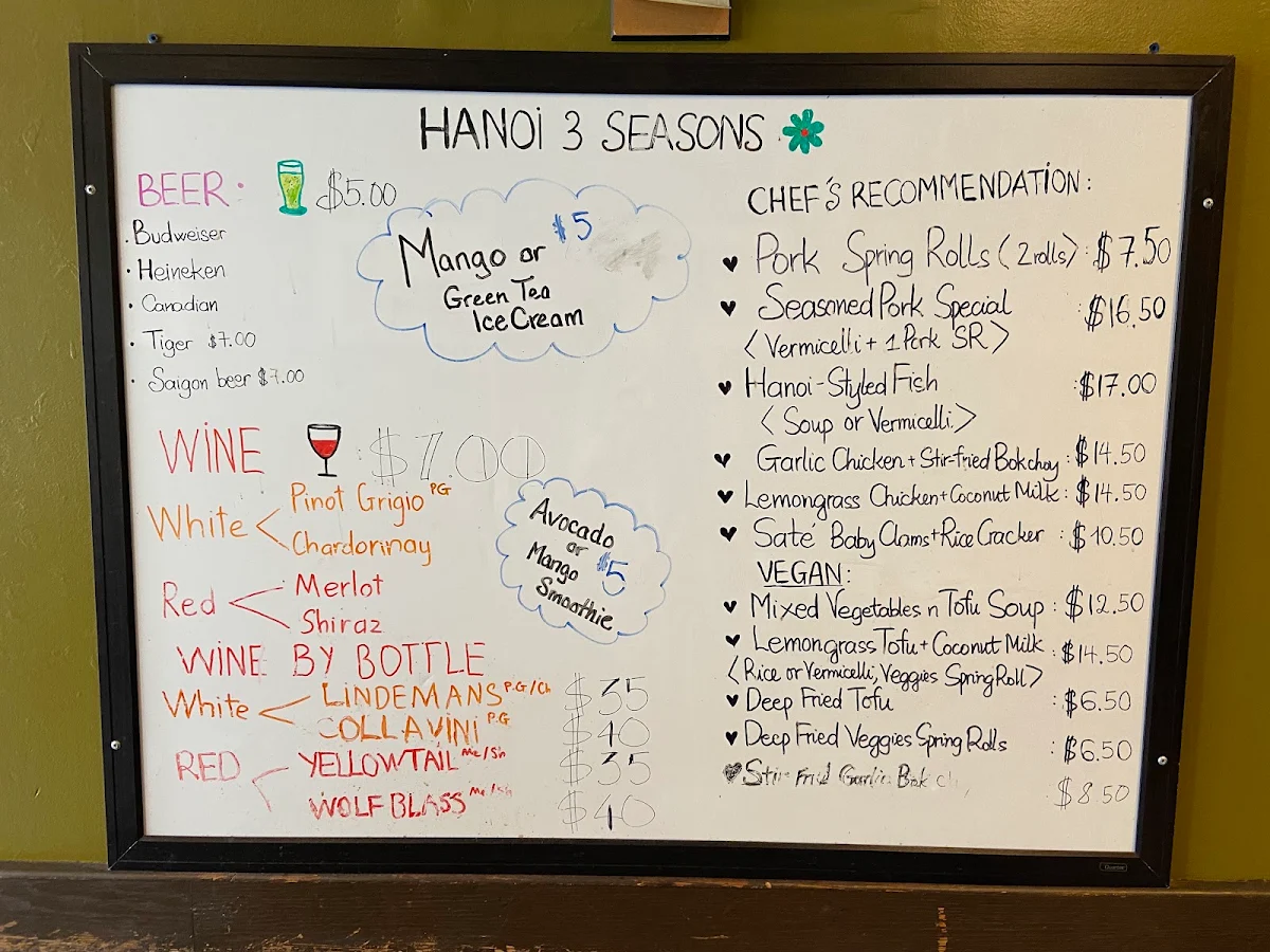 Menu, Hanoi 3 Seasons