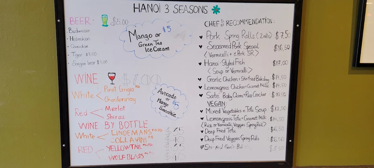 Menu, Hanoi 3 Seasons