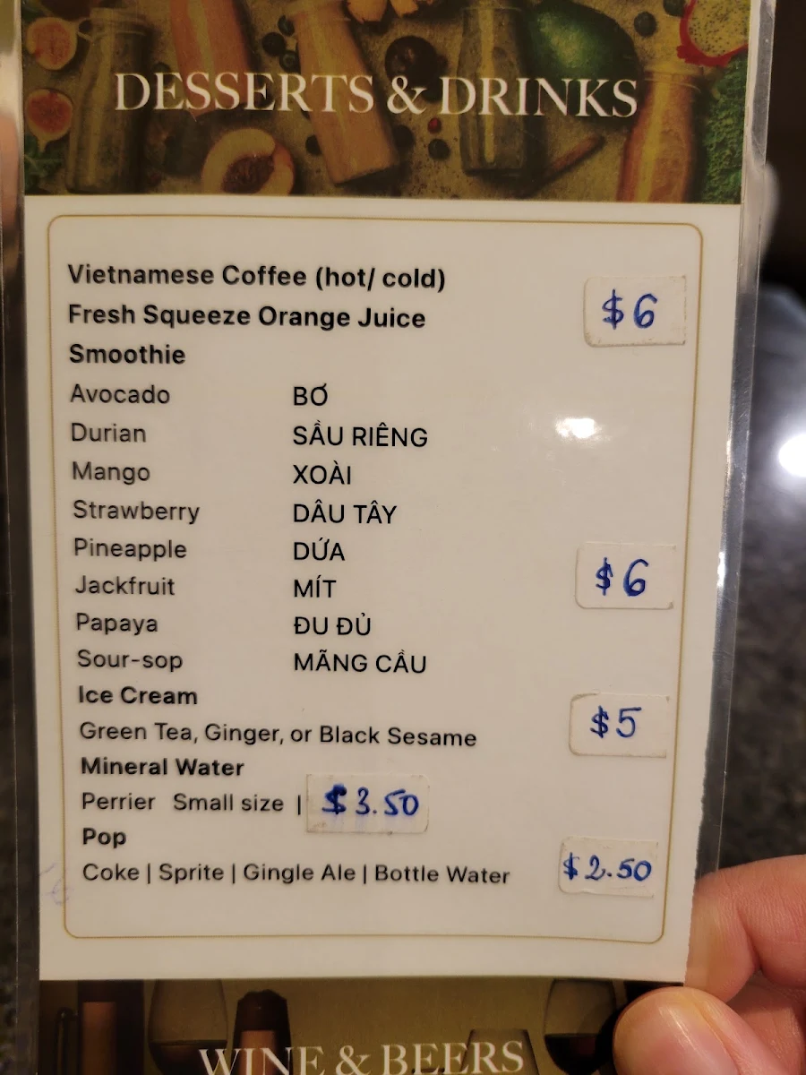 Menu, Hanoi 3 Seasons