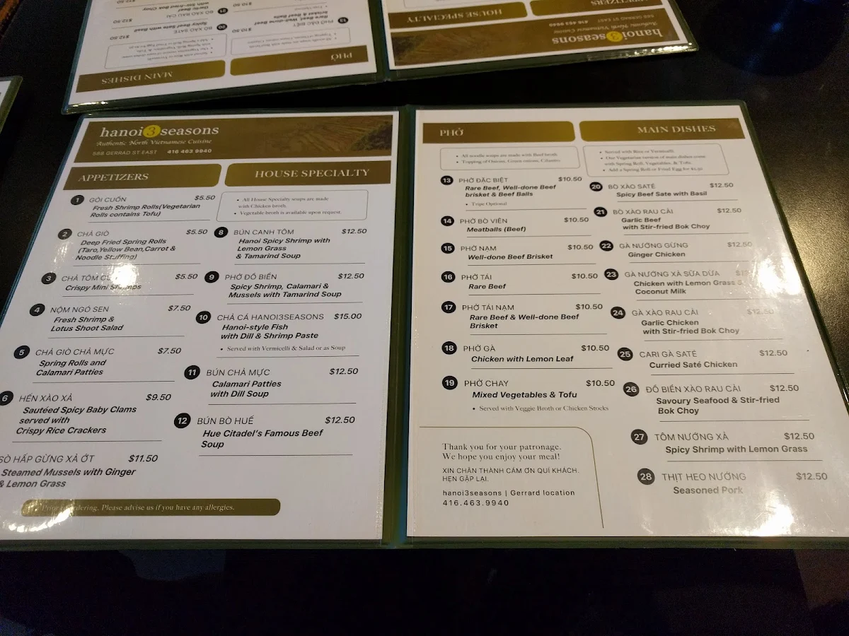 Menu, Hanoi 3 Seasons