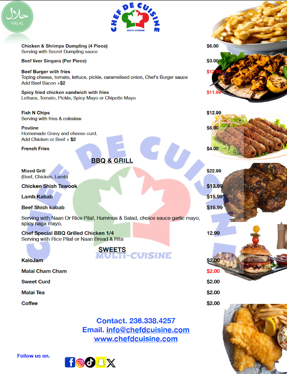 Menu, Chef De Cuisine
