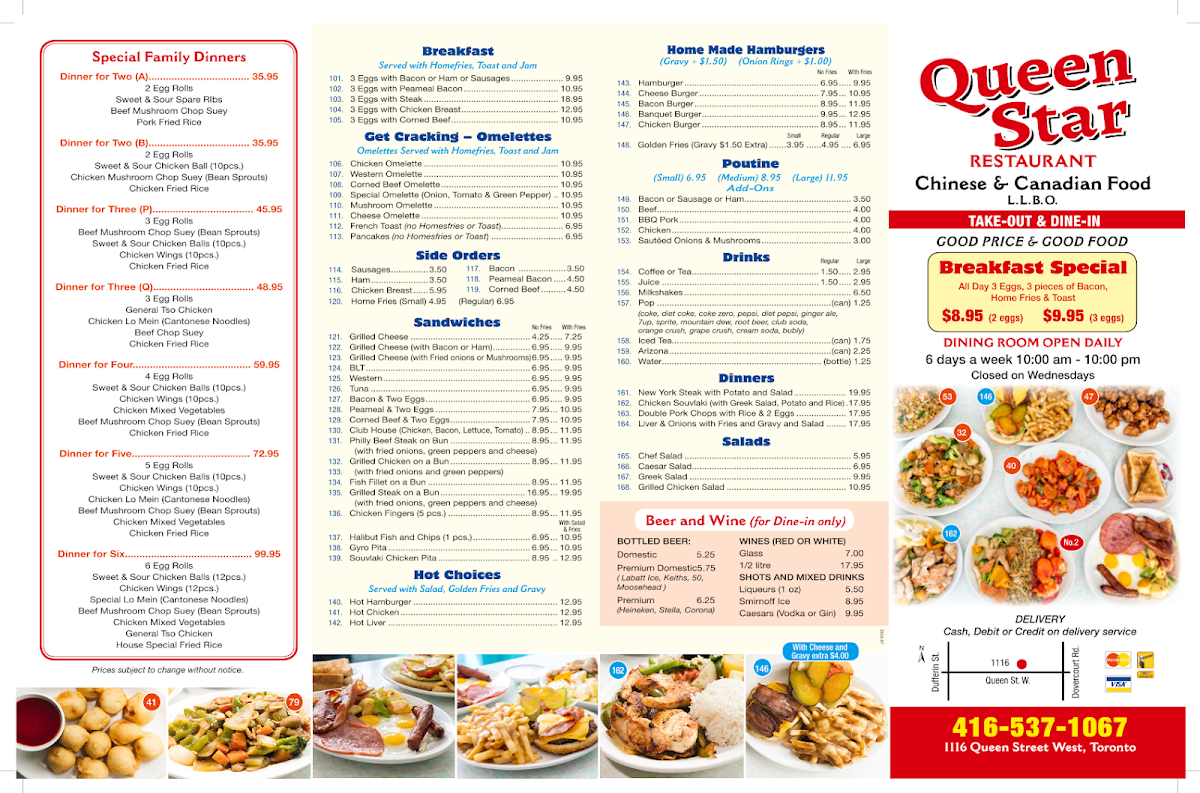 Menu, Queen Star Restaurant