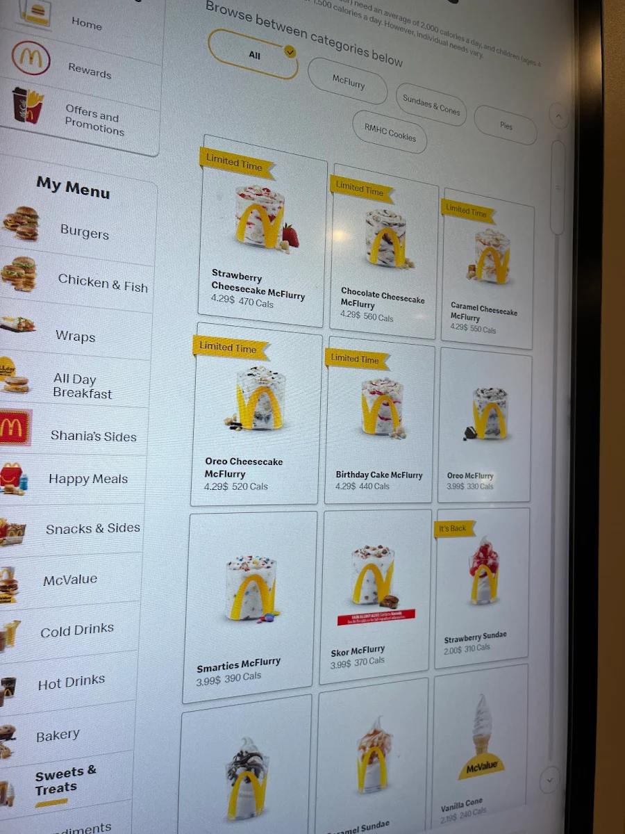 Menu, McDonald's