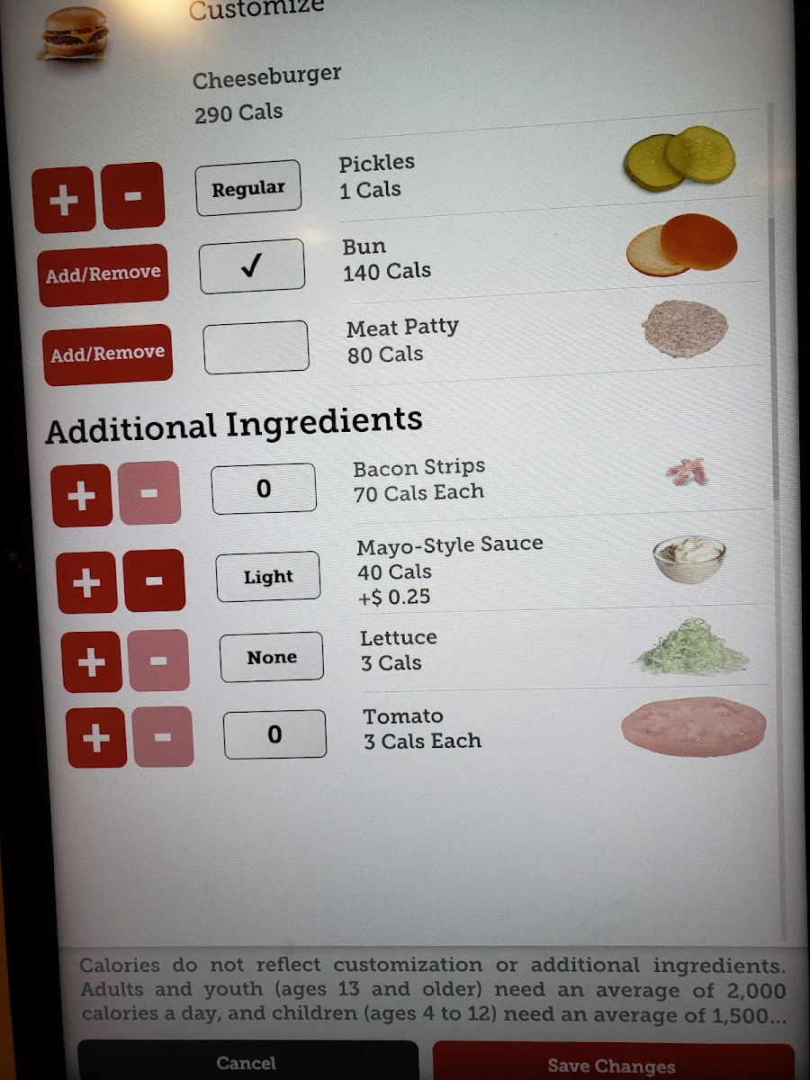Menu, McDonald's