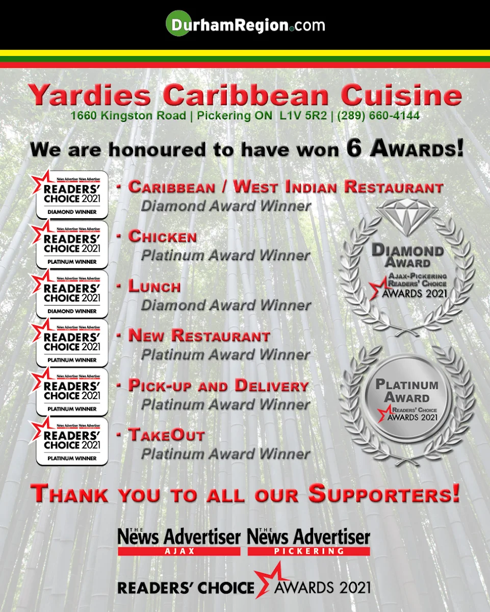 Menu, Yardies Caribbean Cuisine