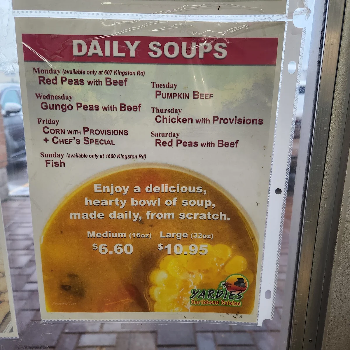 Menu, Yardies Caribbean Cuisine