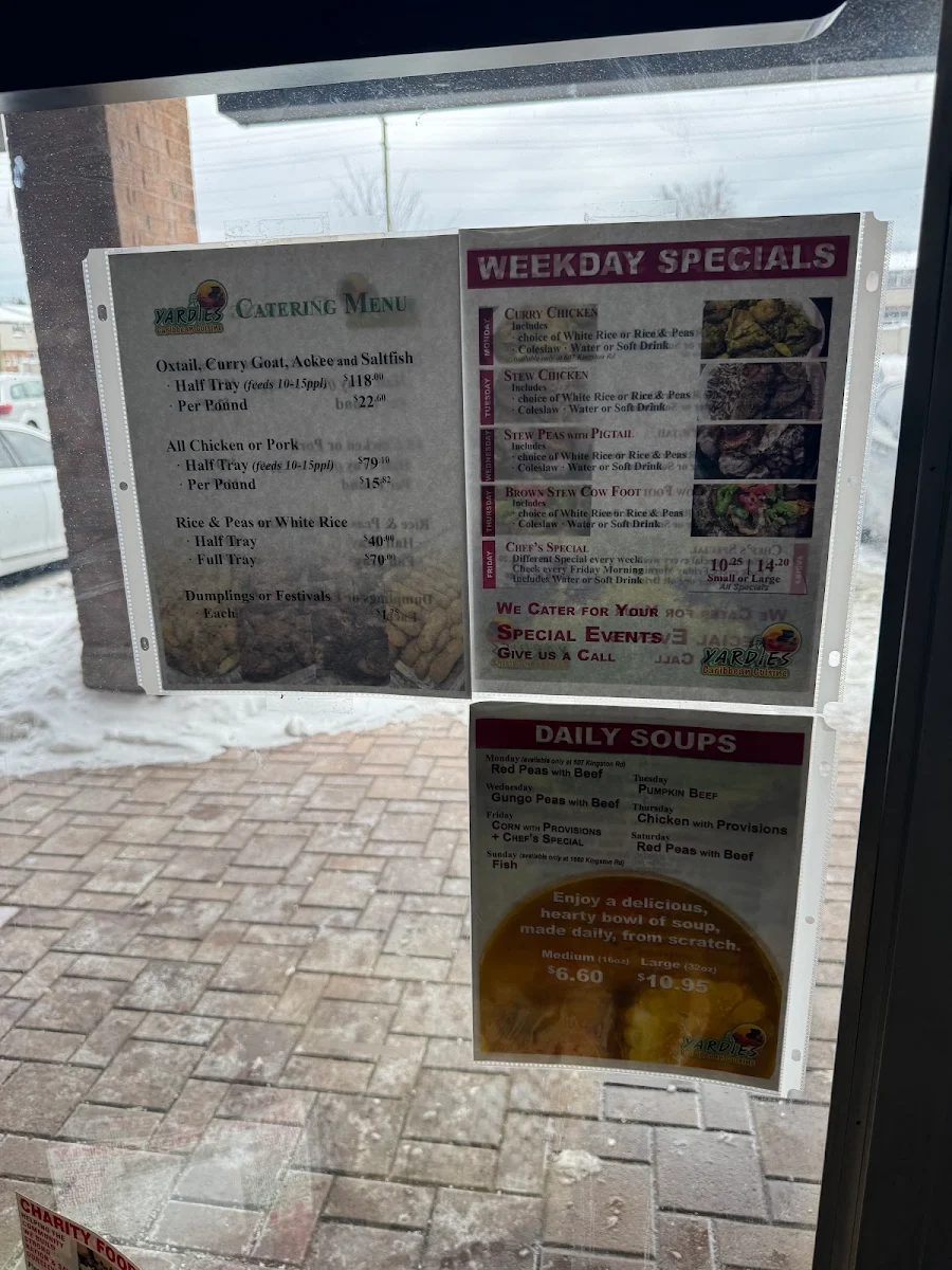Menu, Yardies Caribbean Cuisine