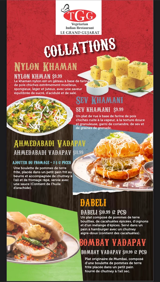 Menu, TGG Indian Restaurant - Authentic Gujarati Cuisine