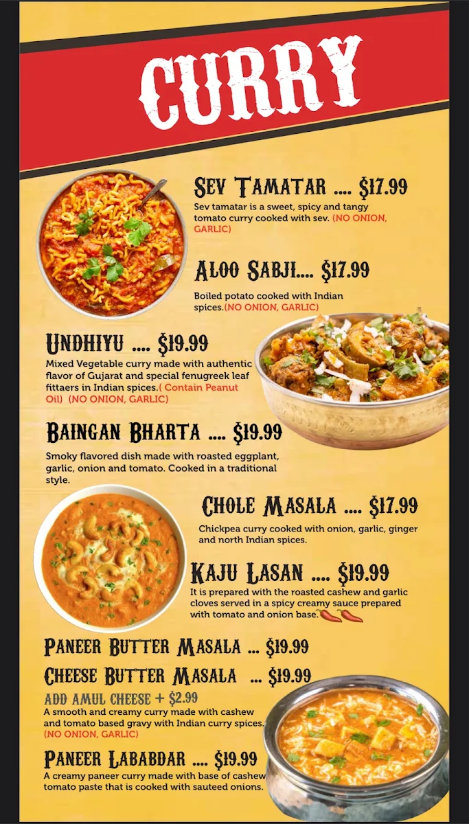 Menu, TGG Indian Restaurant - Authentic Gujarati Cuisine