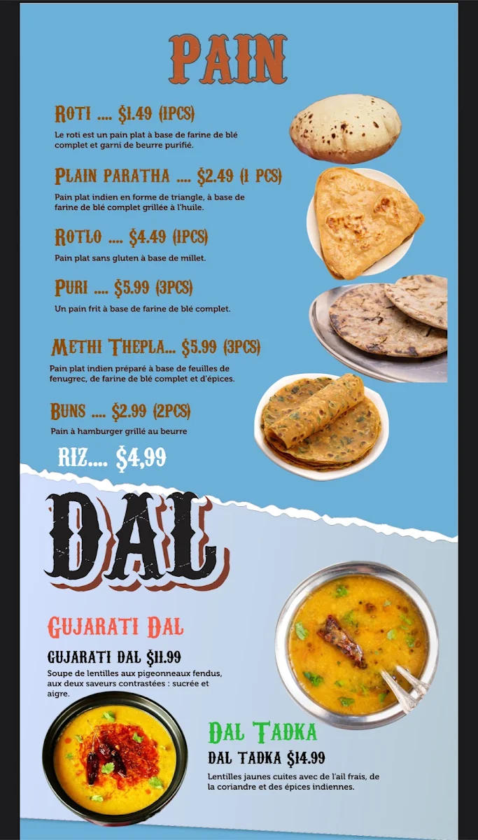 Menu, TGG Indian Restaurant - Authentic Gujarati Cuisine