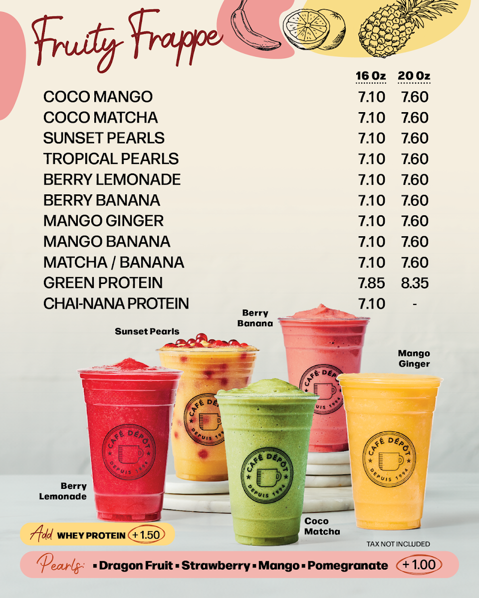 Menu, Café Dépôt Express