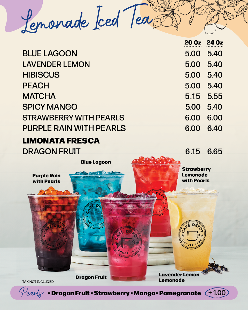 Menu, Café Dépôt Express