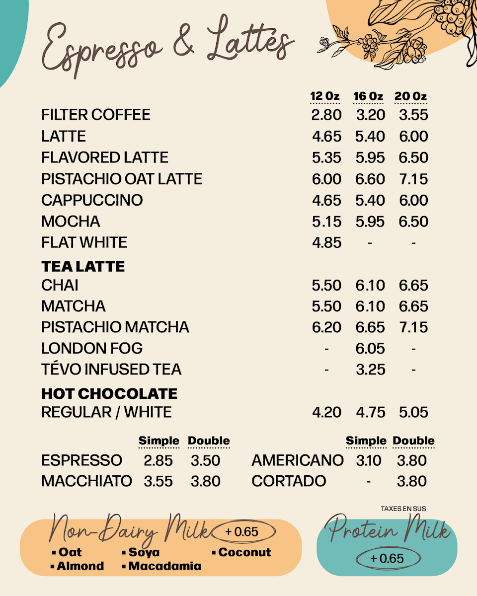 Menu, Café Dépôt Express
