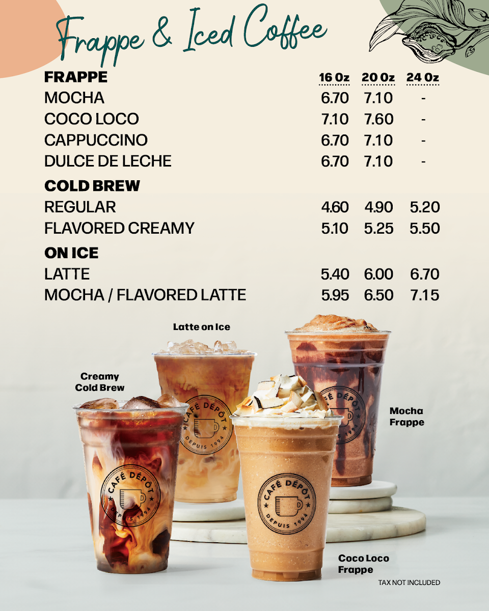 Menu, Café Dépôt Express