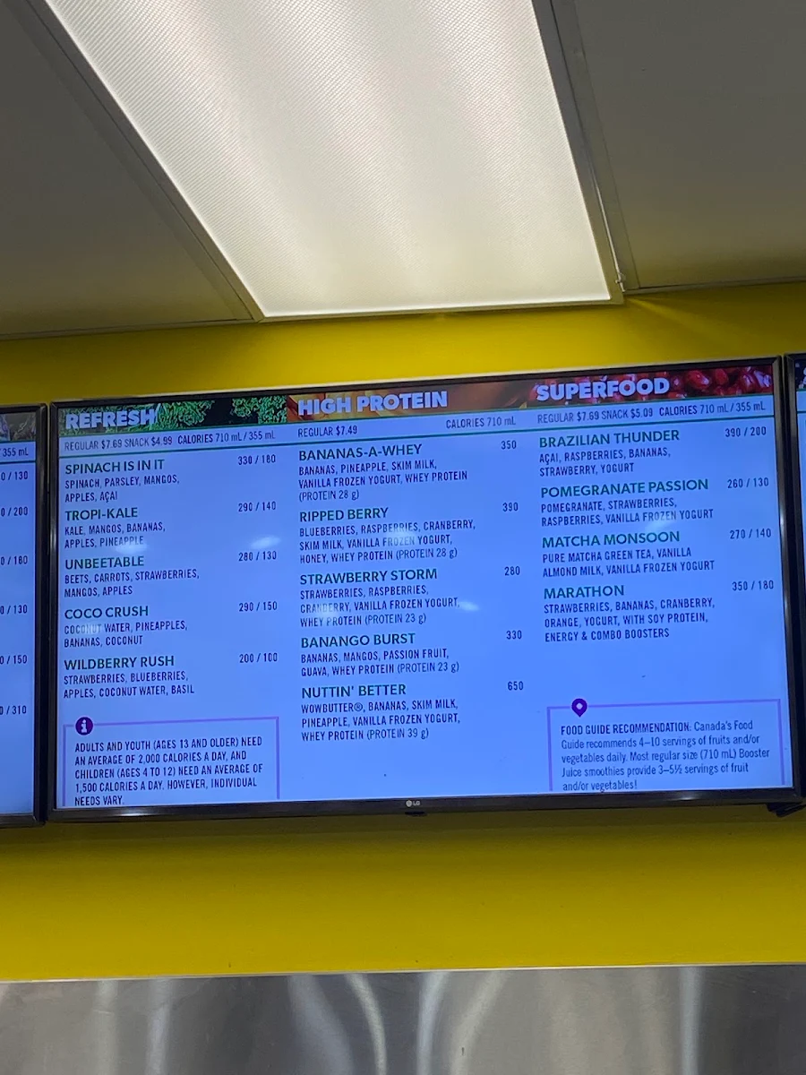 Menu, Booster Juice