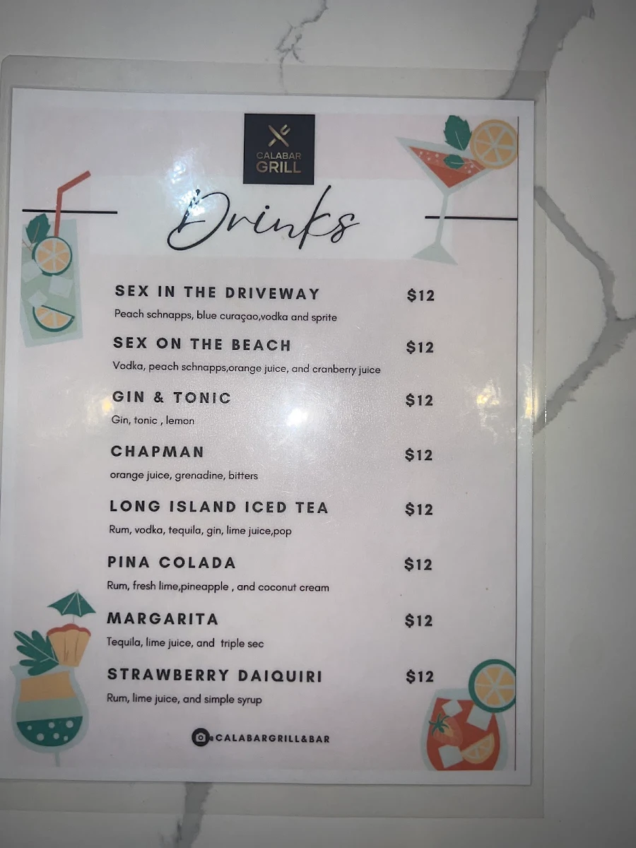Menu, Calabar Grill & Bar Toronto
