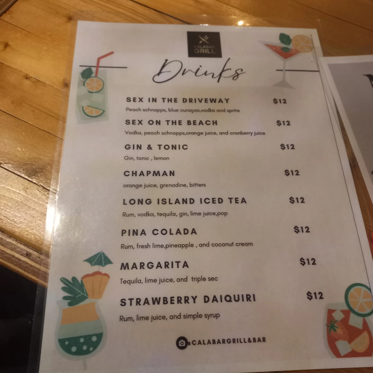 Menu, Calabar Grill & Bar Toronto