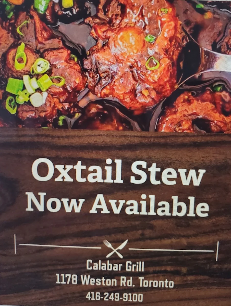 Menu, Calabar Grill & Bar Toronto