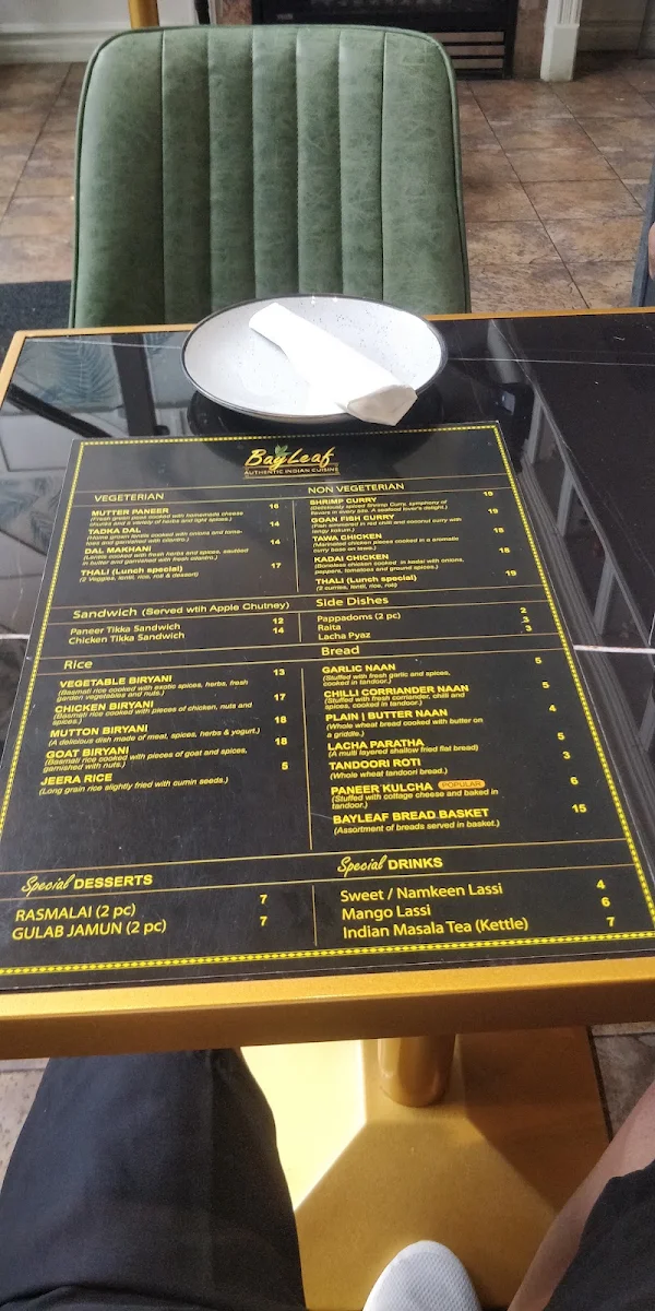 Menu, BayLeaf Authentic Indian Cuisine