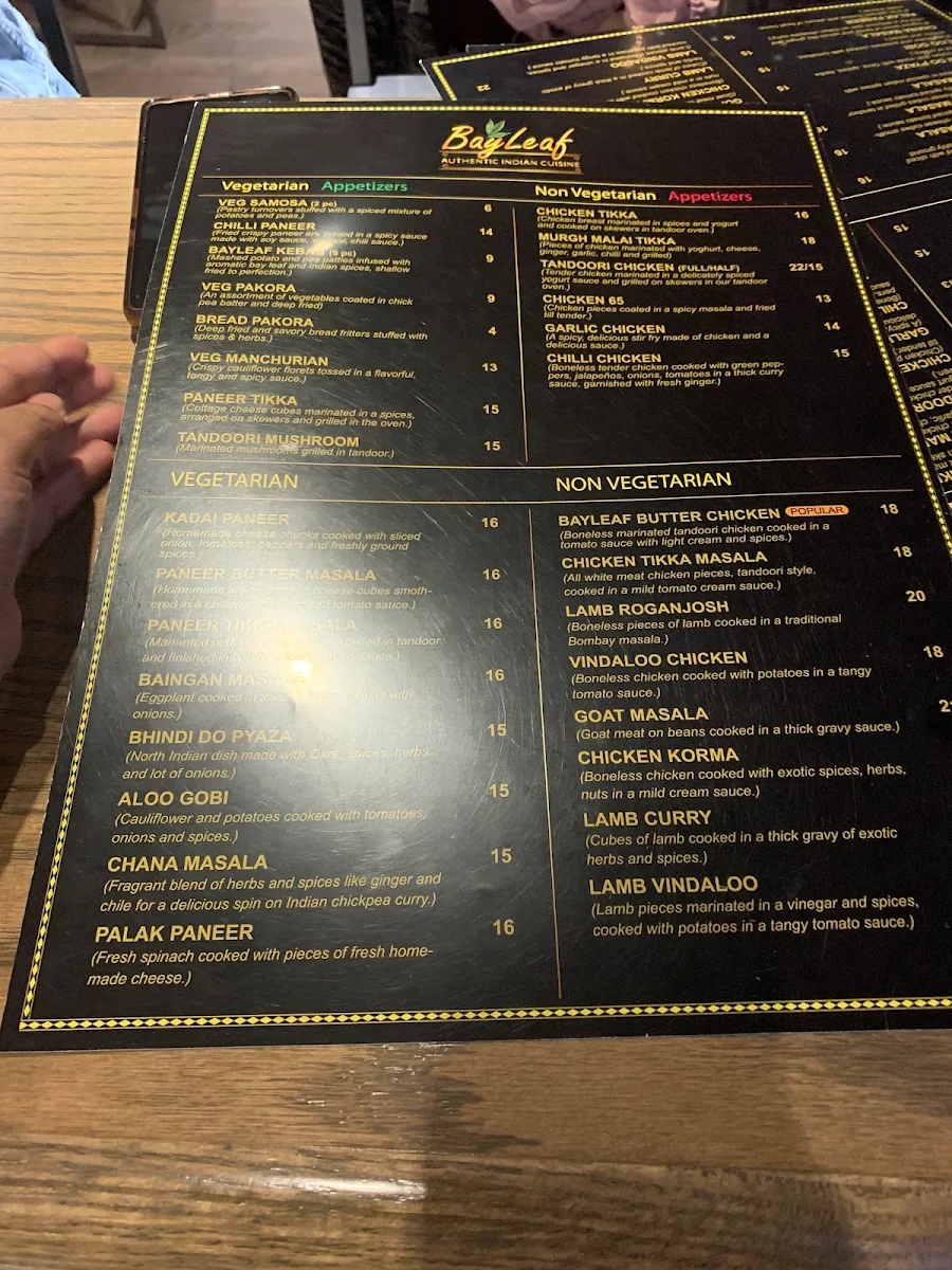 Menu, BayLeaf Authentic Indian Cuisine