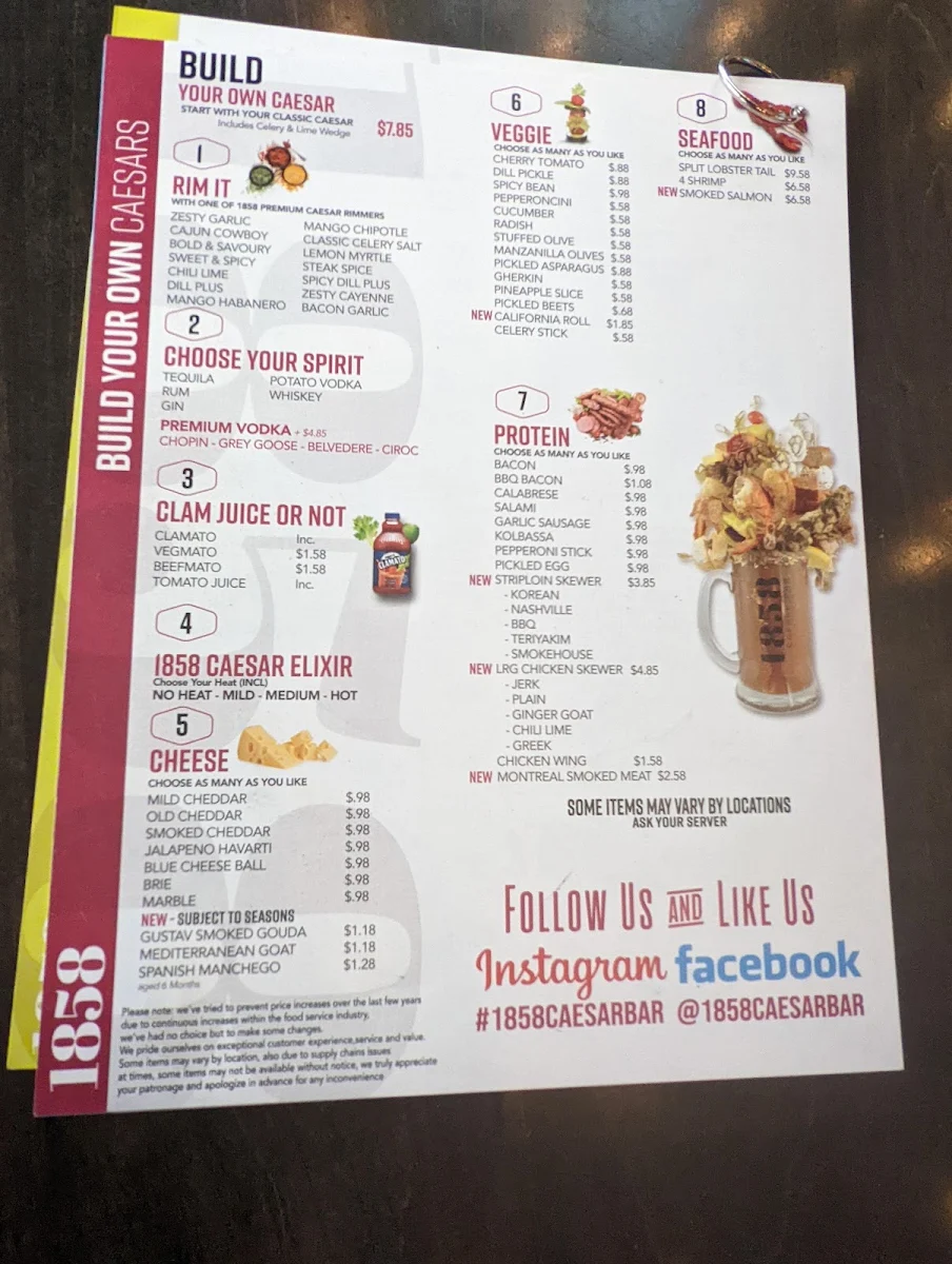 Menu, 1858 Caesar Bar