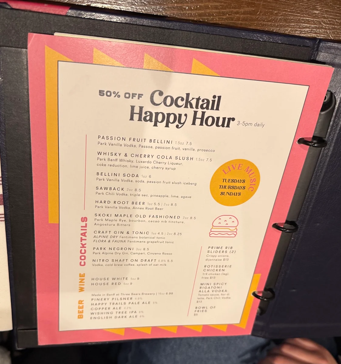 Menu, PARK Distillery Restaurant + Bar