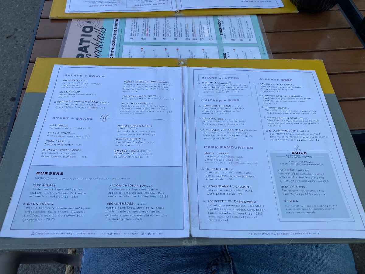 Menu, PARK Distillery Restaurant + Bar
