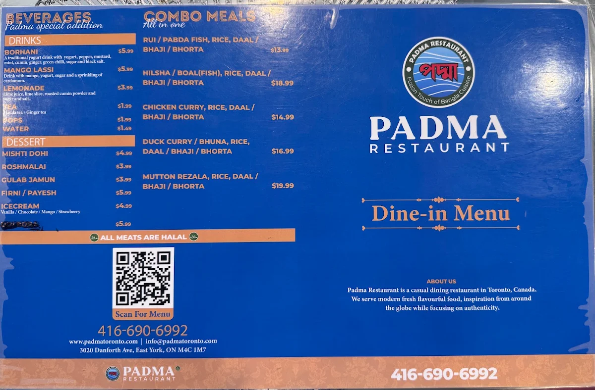 Menu, Padma Restaurant