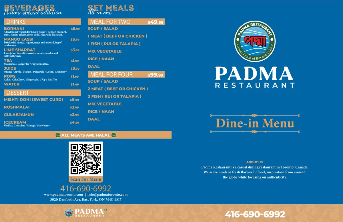 Menu, Padma Restaurant