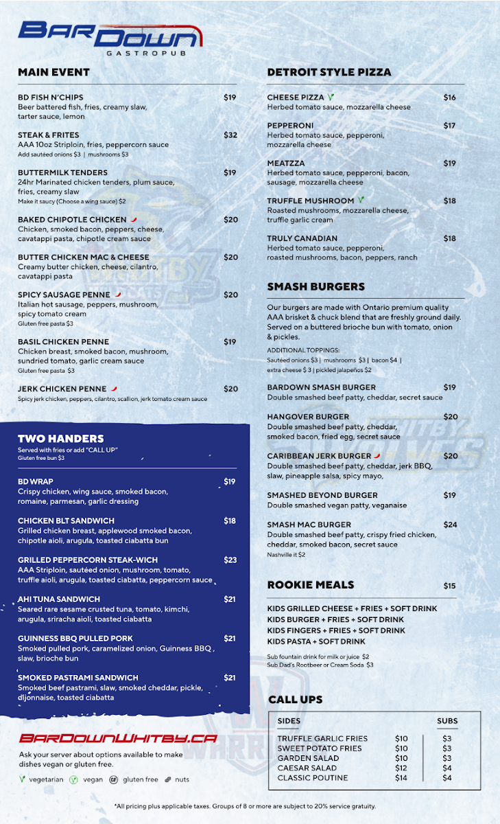Menu, BarDown Gastropub