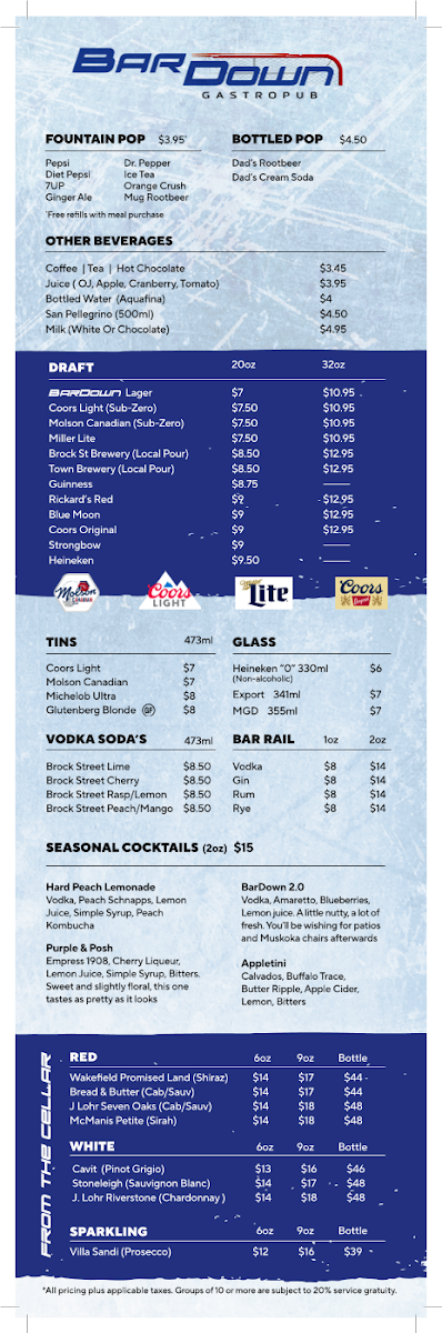 Menu, BarDown Gastropub
