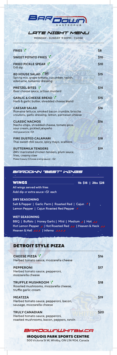 Menu, BarDown Gastropub