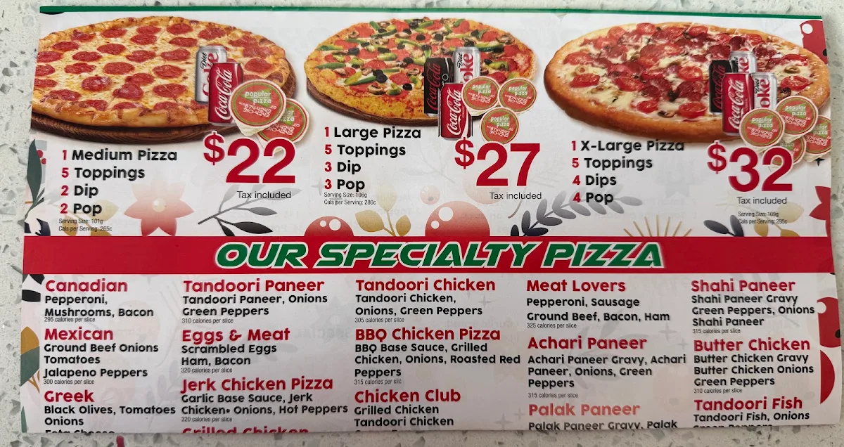 Menu, Popular Pizza ( Kennedy and Wexford )