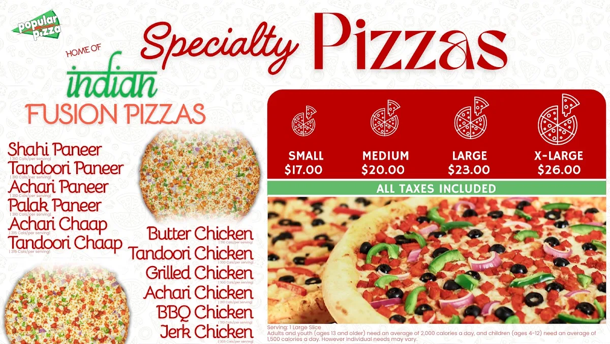 Menu, Popular Pizza ( Kennedy and Wexford )