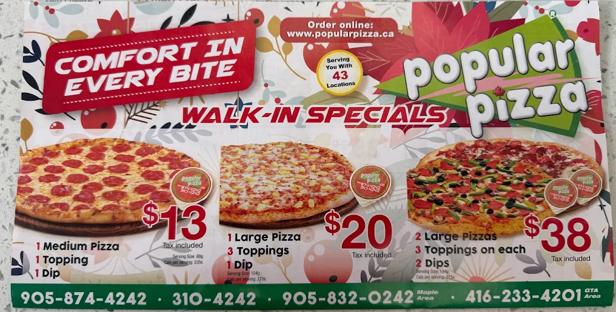 Menu, Popular Pizza ( Kennedy and Wexford )