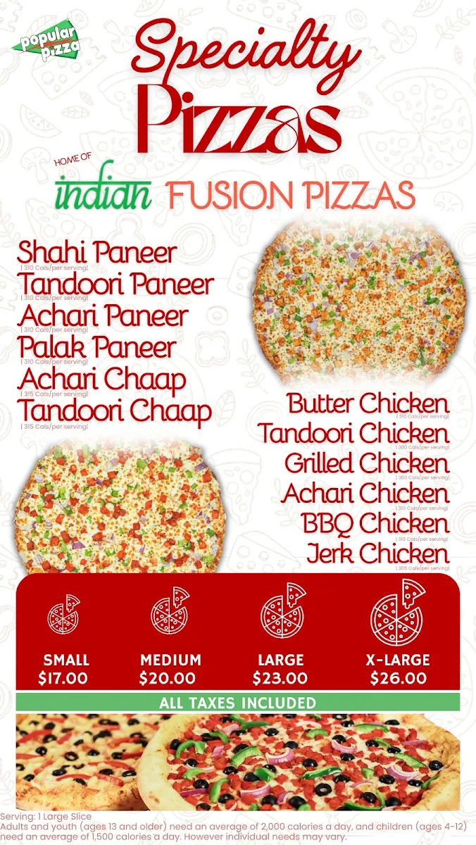 Menu, Popular Pizza ( Kennedy and Wexford )