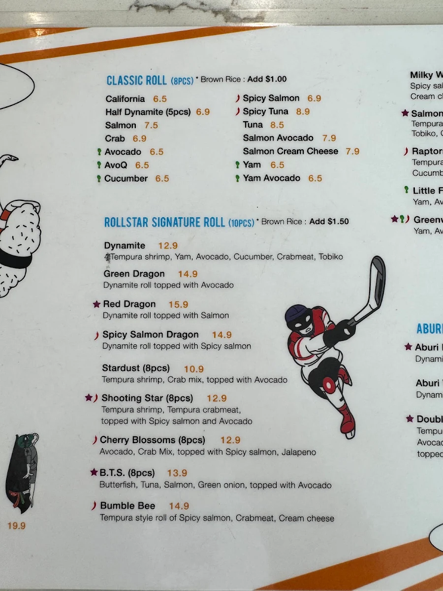 Menu, Rollstar Sushi