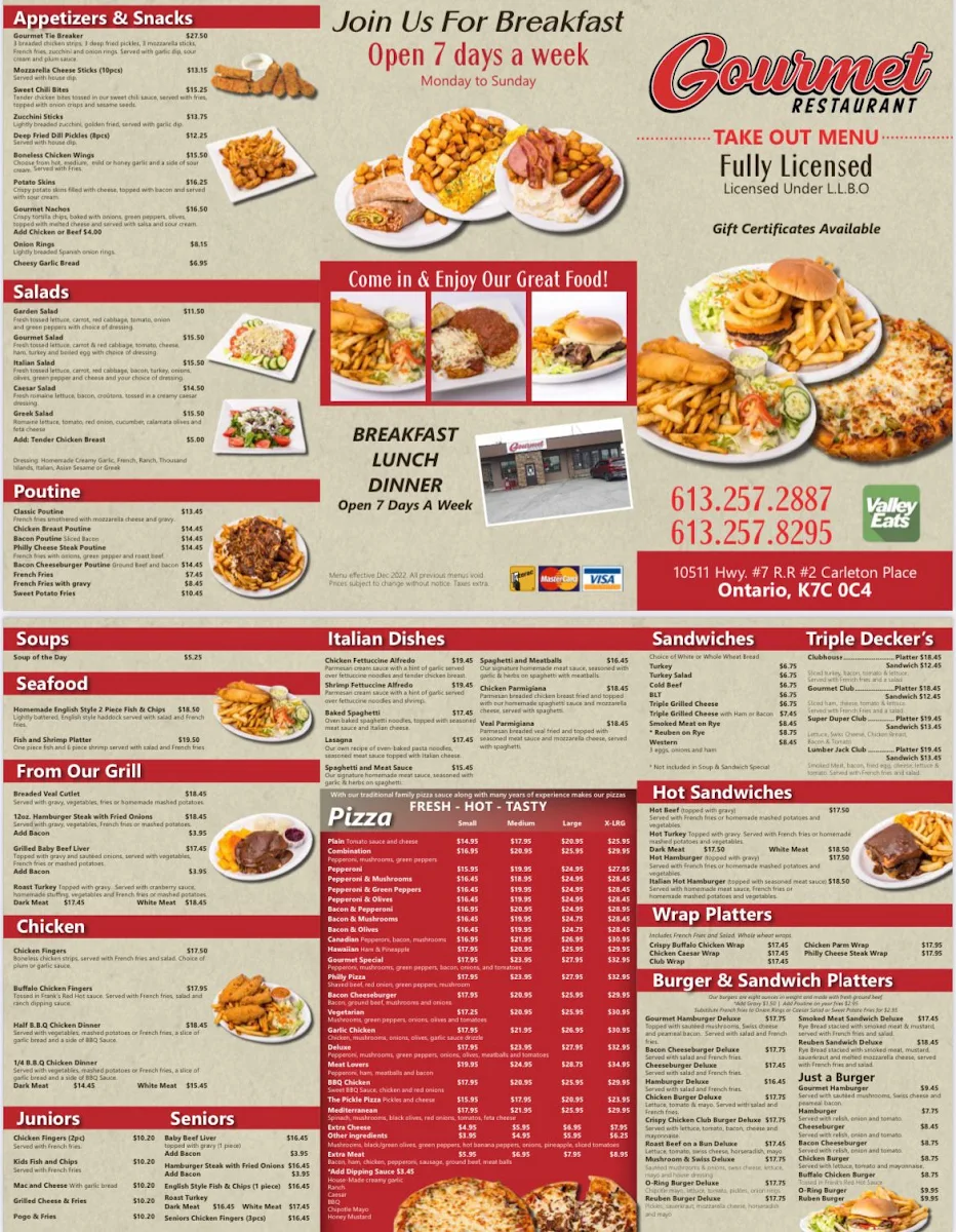 Menu, Gourmet Restaurant