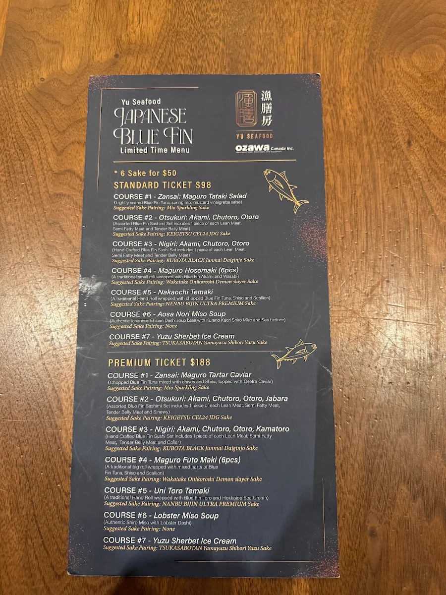 Menu, Yu Seafood Yorkdale