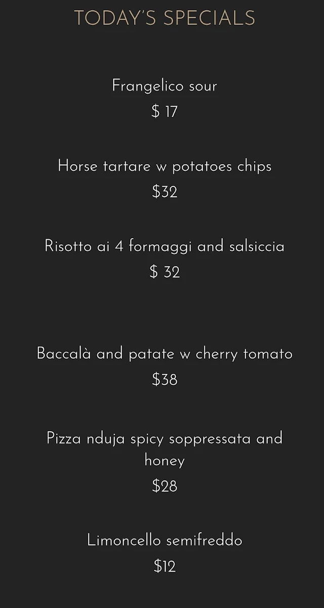 Menu, Osteria Gente