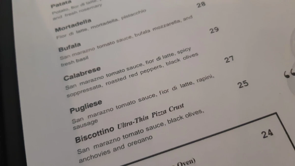 Menu, Osteria Gente