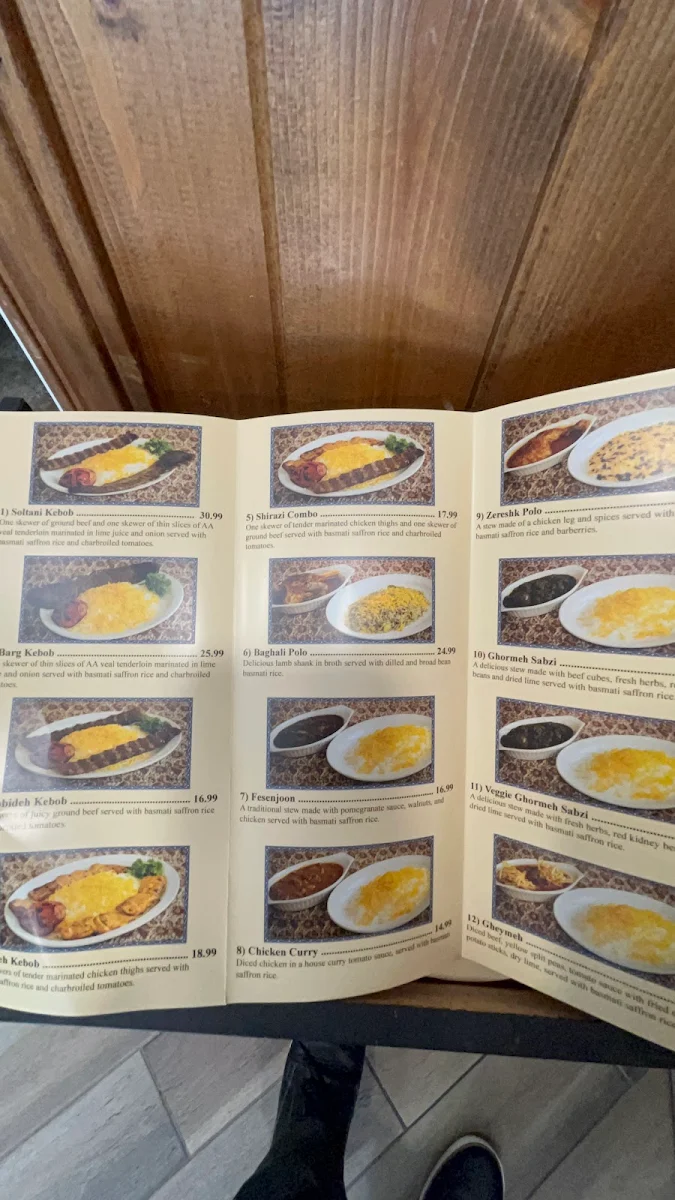 Menu, Shiraz Restaurant