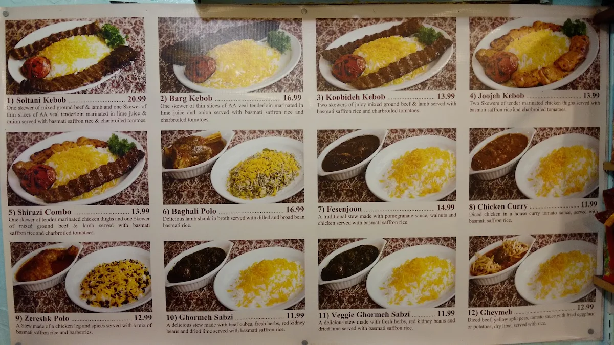 Menu, Shiraz Restaurant