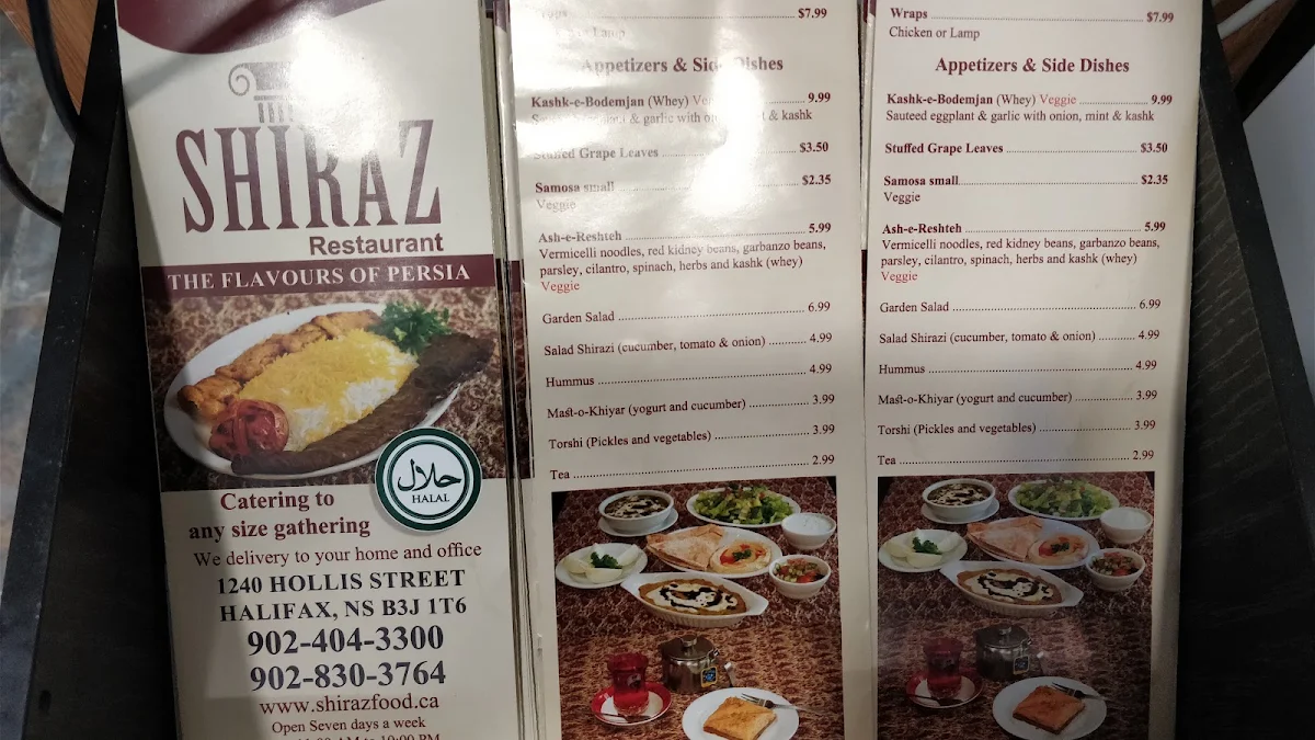 Menu, Shiraz Restaurant