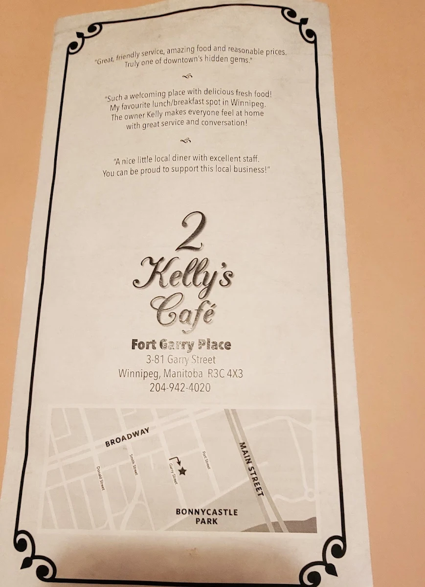 Menu, Two Kelly's Cafe