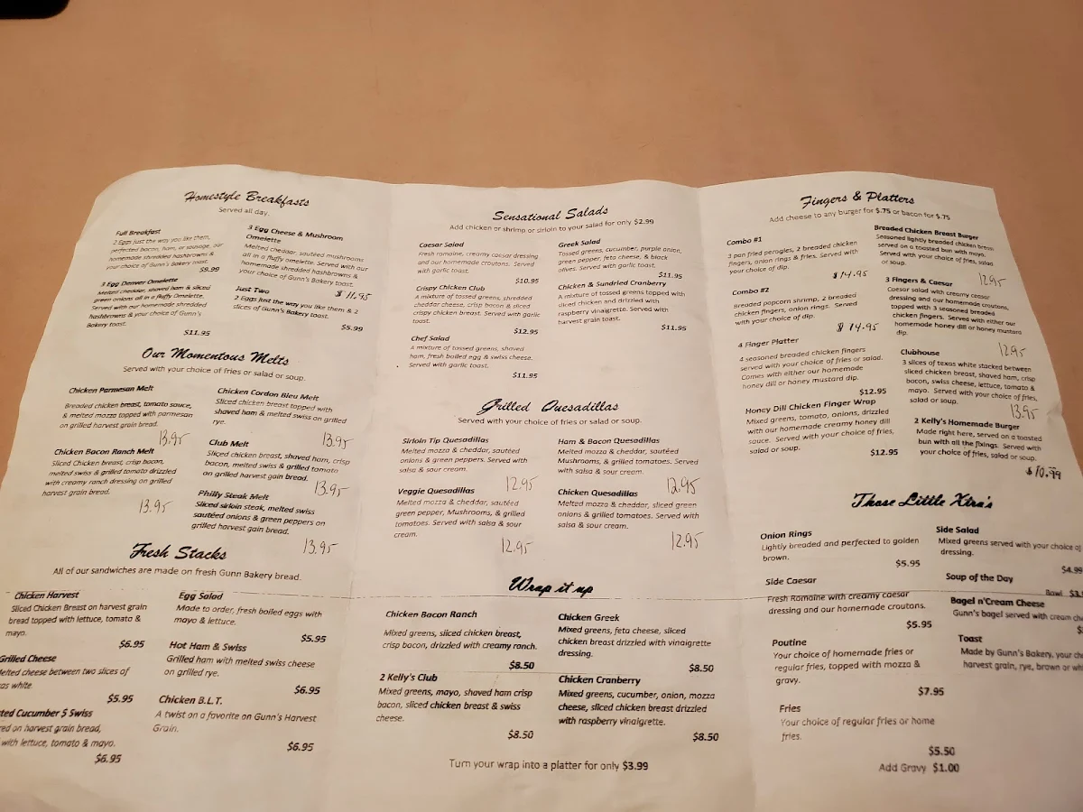 Menu, Two Kelly's Cafe