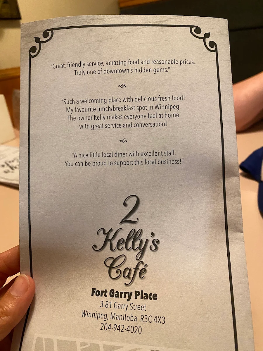 Menu, Two Kelly's Cafe