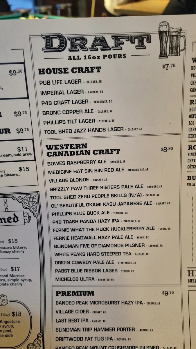 Menu, The Imperial Tap