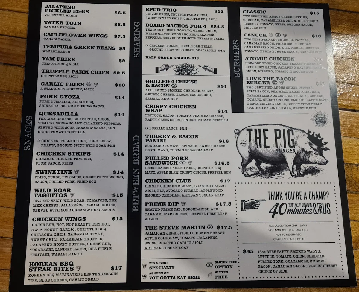 Menu, The Imperial Tap